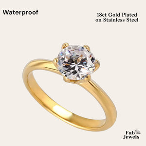 18ct Gold Plated on Stainless Steel Solitaire Waterproof Ring Never Fade