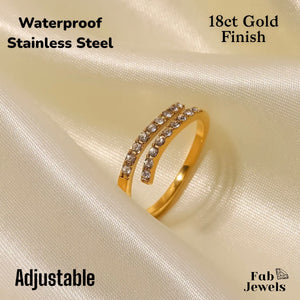 18ct Gola Plated on Stainless Steel Adjustable Ring Waterproof