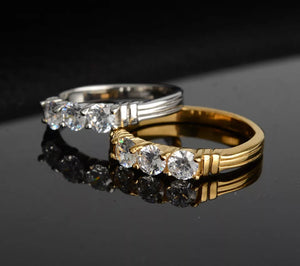 Stainless Steel Yellow Gold Plated Trilogy with Swarovski Crystals