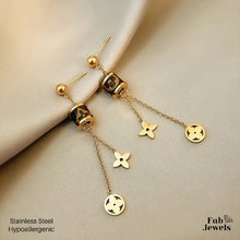 Load image into Gallery viewer, Stylish Gold Plated Stainless Steel Long Dangling Clover Flower Earrings