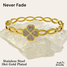 Load image into Gallery viewer, Yellow Gold Plated Stainless Steel Clover Bangle with Cubic Zirconia