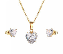 Load image into Gallery viewer, Stainless Steel Yellow Gold Set Necklace and Stud Earrings with Swarovski Crystals