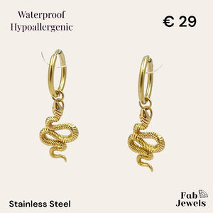 Stainless Steel Gold Plated Hypoallergenic Snake Charm Hoop Earrings
