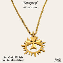 Load image into Gallery viewer, Yellow Gold Plated on Stainless Steel Sum Maltese Cross Pendant with Rope Chain