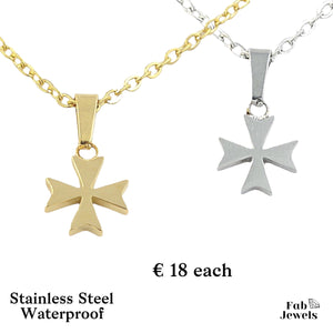 Stainless Steel 316L Yellow Gold Plated Small Maltese Cross 3D Pendant with Necklace