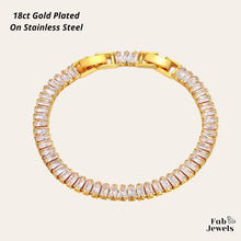 Load image into Gallery viewer, 18ct Yellow Gold Plated Stainless Steel Rectangle Tennis Bracelet