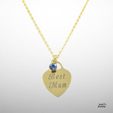 Load image into Gallery viewer, Engraved Stainless Steel &#39;Best Mum’ Heart Pendant with Personalised Birthstone Inc. Necklace