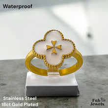 Load image into Gallery viewer, 18ct Gold Plated Stainless Steel White Clover Ring with Maltese Cross