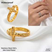Load image into Gallery viewer, 18ct Gold Plated Stainless Steel 316L WaterProof Crucifix Cross Ring