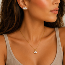 Load image into Gallery viewer, 18ct Gold Plated Stainless Steel 316L Lotus Glow Set Hypoallergenic Earrings Matching Pendant and Necklace