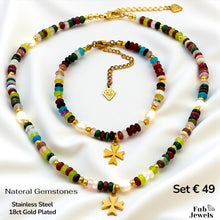 Load image into Gallery viewer, Natural Gemstones Set with Stainless Steel Gold Plated Maltese Cross Charm  Necklace Matching Bracelet Waterproof