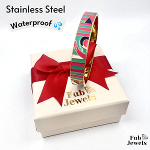18ct Yellow Gold Plated Stainless Steel Multi Coloured Bangle Waterproof
