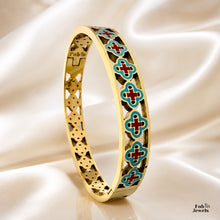 Load image into Gallery viewer, 18ct Gold Plated Stainless Steel 316L Maduma Maltese Cross Tile Bangle