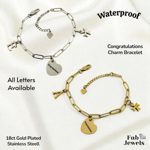 Stainless Steel Gold Plated Personalised Congratulations  Initial Maltese Cross  Charm Bracelet