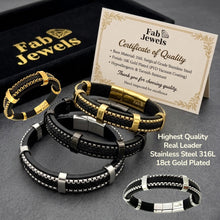 Load image into Gallery viewer, Highest Quality Black Leather Stainless Steel 316L Eclipse Bracelet