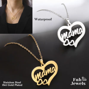 18ct Gold Plated on Stainless Steel Ma Mama Heart Necklace Waterproof