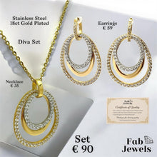 Load image into Gallery viewer, 18ct Gold Plated on Stainless Steel Statement Diva Set with Inlaid Cubic Zirconias Pendant Hypoallergenic Earrings