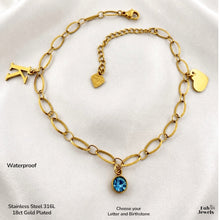 Load image into Gallery viewer, Stainless Steel Waterproof Personalised Anklet Initial Birthstone Gold / Silver