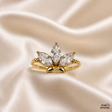 Load image into Gallery viewer, 18ct Gold Plated Stainless Steel  316L Lotus Glow Ring with Marquise Cut ICubic Zirconia Waterproof