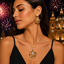 Load image into Gallery viewer, 18ct Gold Plated Stainless Steel Fireworks Set ‘il-Murtali’ Necklace Pendant Matching Earrings