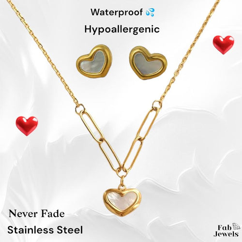 High Quality Stainless Steel 316L Heart SET with Mother of Pearl Necklace Pendant and Earrings