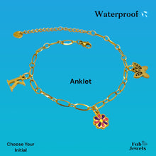 Load image into Gallery viewer, Stainless Steel Silver / Yellow Gold Plated Personalised Initial Anklet Butterfly Flower Charms Waterproof
