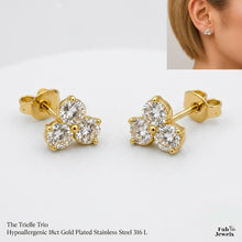 Load image into Gallery viewer, 18ct Gold Plated on Stainless Steel Trilogy Beautiful Set Earrings Necklace Ring and Bangle Trielle Collection