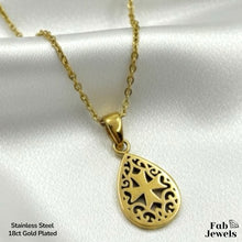 Load image into Gallery viewer, 18ct Gold Plated on Stainless Steel Maltese Cross Drop Pendant Modern Baroque Necklace Included