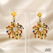 Load image into Gallery viewer, 18ct Gold Plated Stainless Steel 316L Hypoallergenic Fireworks Dangling Earrings ‘il-Murtali’