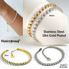 Load image into Gallery viewer, 18ct Yellow Gold Plated and Stainless Steel Tennis Bracelet