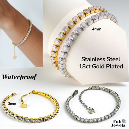 18ct Yellow Gold Plated and Stainless Steel Tennis Bracelet