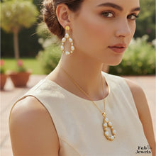 Load image into Gallery viewer, 18ct Yellow Gold Plated Stainless Steel Pearl Set Necklace Pendant and Matching Earrings