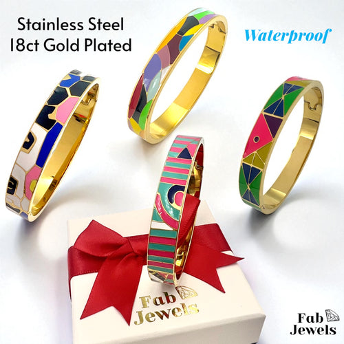18ct Yellow Gold Plated Stainless Steel Multi Coloured Bangle Waterproof