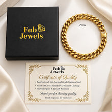 Load image into Gallery viewer, Fab Signiture Cuban Link 7 mm Bracelet 18ct Gold Plated Stainless Steel 316L Waterproof