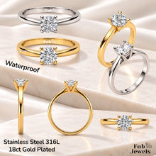 Load image into Gallery viewer, 18ct Gold Plated Stainless Steel  316L Classic Solitaire Ring with Brilliant Cut Cubic Zirconia Waterproof