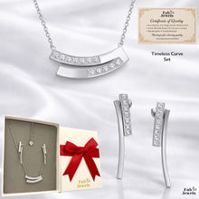 Load image into Gallery viewer, Stainless Steel 316L Silver Timeless Curve Set Necklace and Matching Earrings with Inlaid Cubic Zirconia