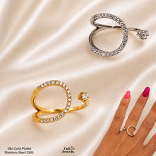 Load image into Gallery viewer, 18ct Gold Plated Stainless Steel  316L Open Halo Adjustable Ring with Inlaid Cubic Zirconia Waterproof
