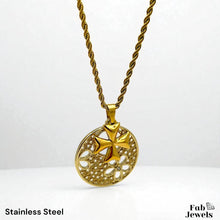 Load image into Gallery viewer, 18ct Gold Plated on Stainless Steel Maltese Cross Flower Double Pendant Inc. Rope Chain