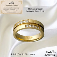 Load image into Gallery viewer, 18ct Gold Plated Stainless Steel  Dual Band Ring with Inlaid Cubic Zirconia Waterproof