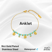 Load image into Gallery viewer, Anklet Ankle Chain Stainless Steel Waterproof Turquoise Beads Clover Charms