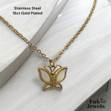 Load image into Gallery viewer, 18ct Gold Plated Stainless Steel Mother of Pearl Butterfly Pendant with Necklace