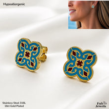 Load image into Gallery viewer, Maduma 18ct Gold Plated Stainless Steel 316L Maltese Cross Tile Hypoallergenic Stud Earrings