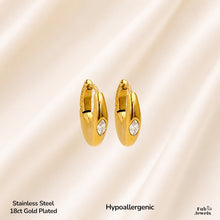 Load image into Gallery viewer, Hypoallergenic 18ct Gold Plated Stainless Steel 316L Oval Hoop Earrings with Inlaid Cubic Zirconia