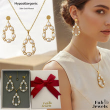 Load image into Gallery viewer, 18ct Yellow Gold Plated Stainless Steel Pearl Set Necklace Pendant and Matching Earrings