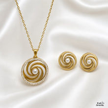 Load image into Gallery viewer, Stylish Stainless Steel Silver/Yellow Gold Set Necklace Earrings and Pendant With Crystals and Pearl