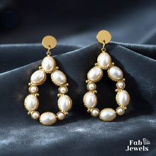 Load image into Gallery viewer, 18ct Yellow Gold Plated Stainless Steel Pearl Set Necklace Pendant and Matching Earrings