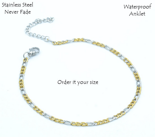Stainless Steel 316L Two Tone Chain Anklet Yellow Gold / Silver
