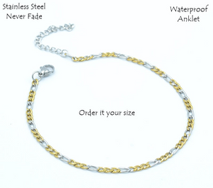 Stainless Steel 316L Two Tone Chain Anklet Yellow Gold / Silver