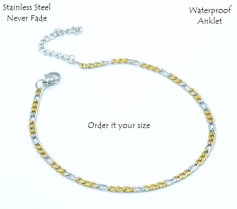 Stainless Steel 316L Two Tone Chain Anklet Yellow Gold / Silver