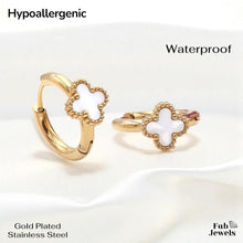 Load image into Gallery viewer, Gold Plated Stainless Steel Hypoallergenic Hoop Loop Earrings with Clover Flower